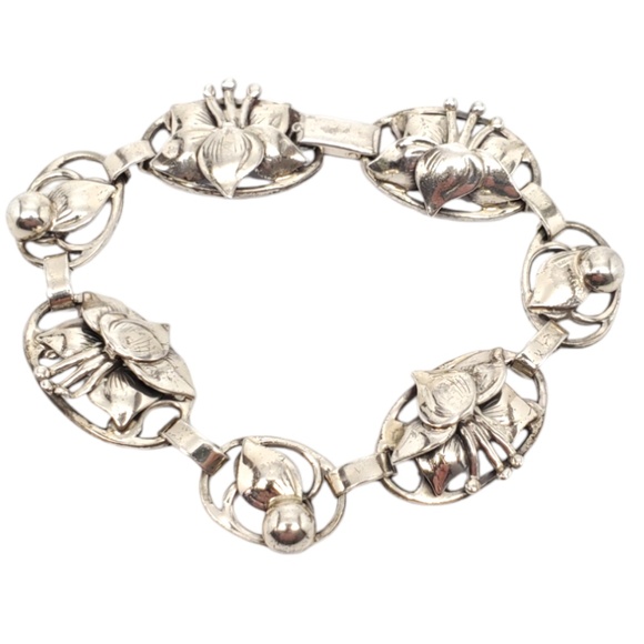 LANG Sterling Silver Floral Oval Link Bracelet #17614 - Picture 4 of 8